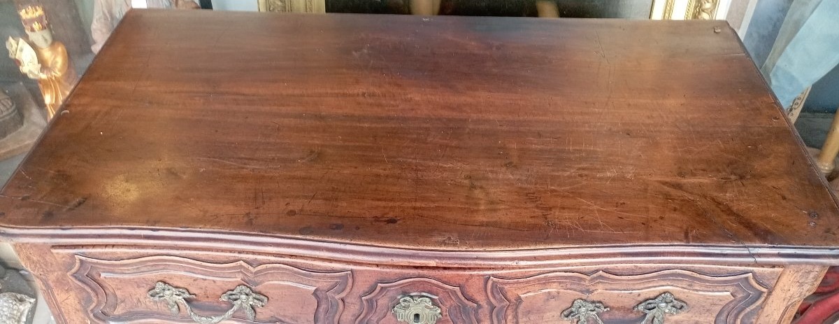Curved Chest Of Drawers Made Of Solid Walnut, 18th Century-photo-1
