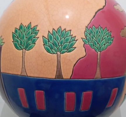Large "santa Fe" Ball Vase, Manufacture De Longwy-photo-2