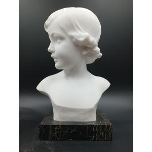 Buste d'enfant en marbre de Carrare de Umberto Stiaccini