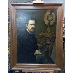 Autoportrait huile sur toile du XIX ème siècle
