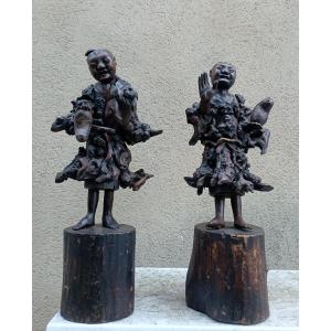 Pair Of 19th-century Chinese Wooden Figures