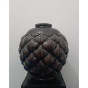 Vase ''Pin d'Afrique''  de J. Mougin école de Nancy