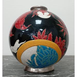 Vase boule Longwy ''Panthère de nuit''