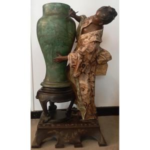 Japanese Bronze Sculpture And Cast Iron Late 19th Century