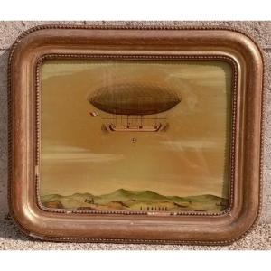 "under-glass" Painting Of A French Airship 