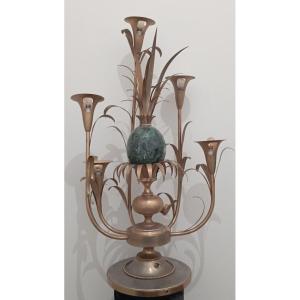 Lampe sculpture laiton et verre des années 70'