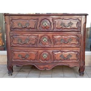 Curved Chest Of Drawers Made Of Solid Walnut, 18th Century