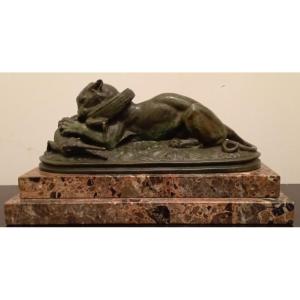 "Tigre dévorant un gavial" sculpture en bronze à la cire perdue par Antoine Louis Barye