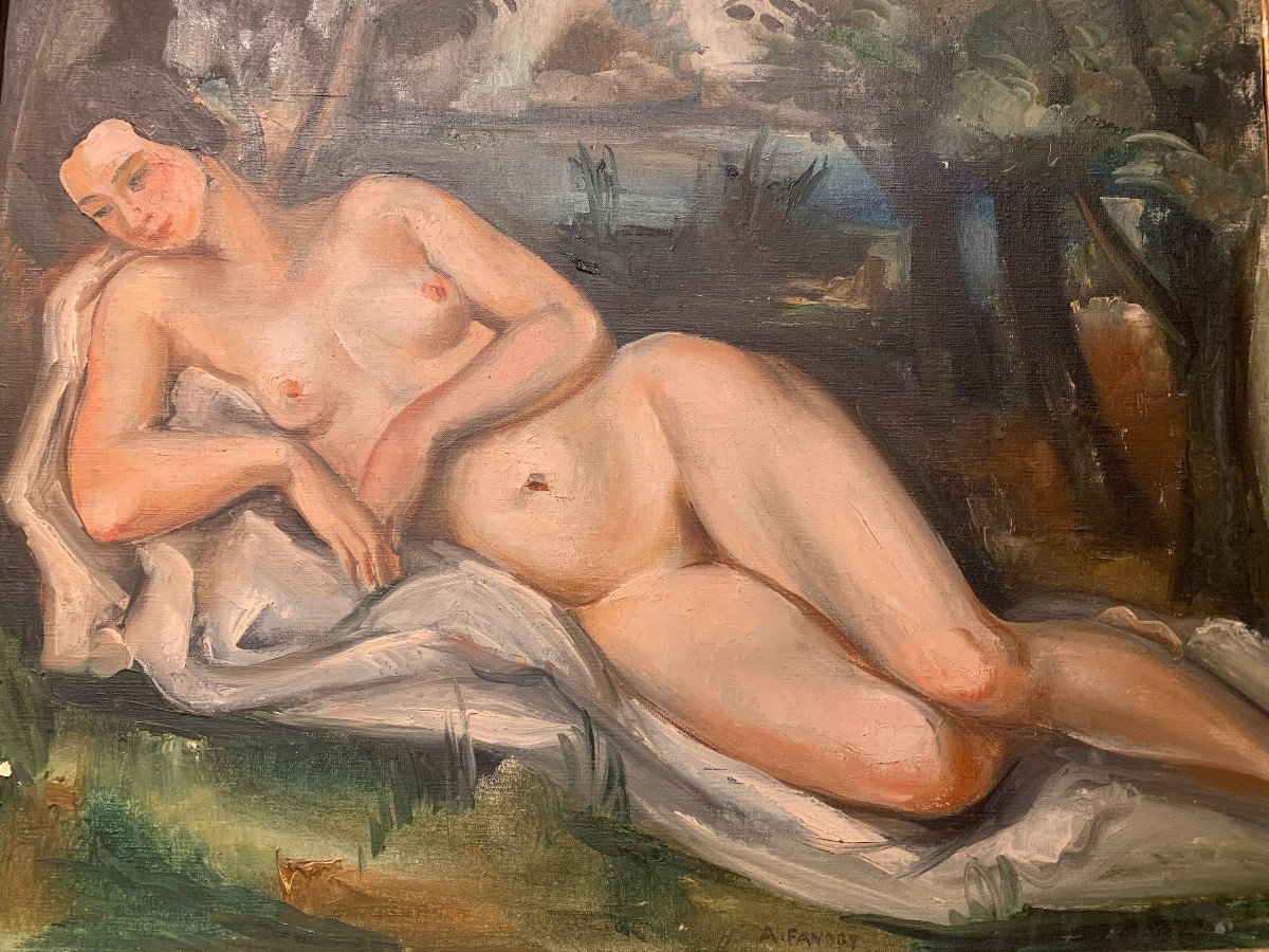 Reclining Nude, Signed André Favory-photo-3