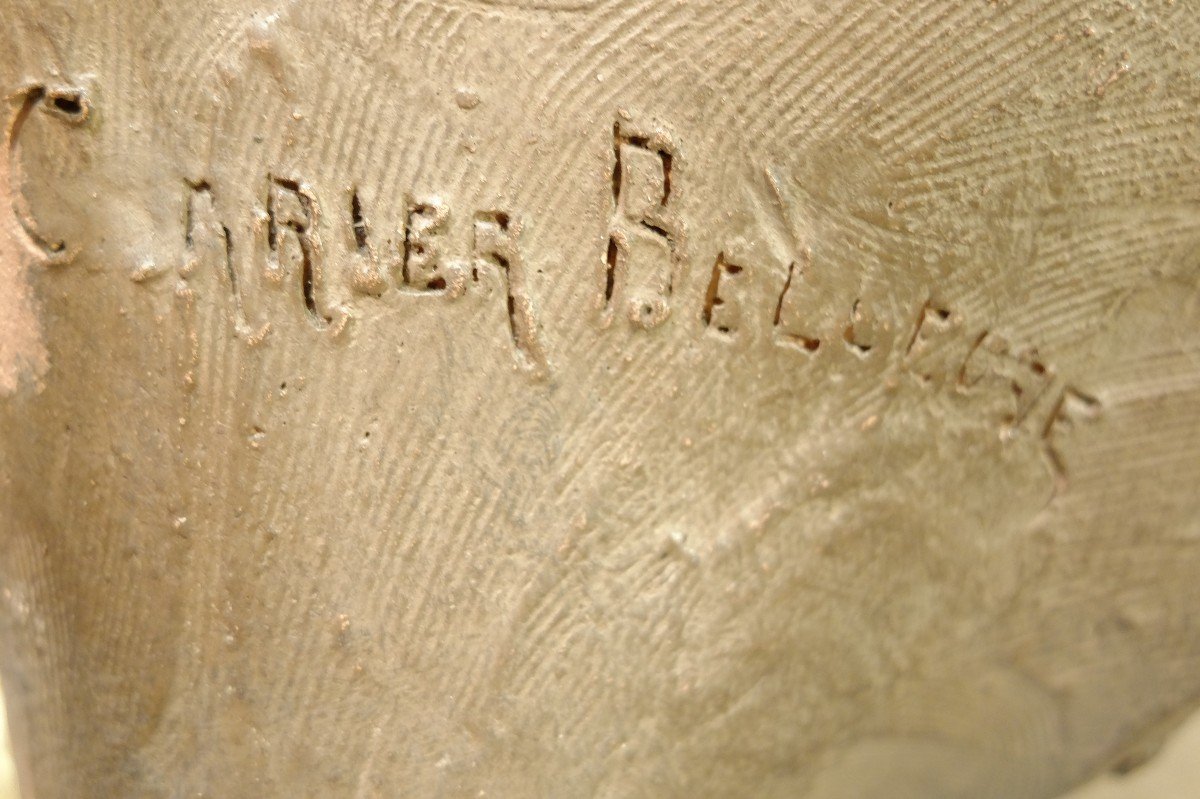 Buste De Beethoven En Terre Cuite Sur Piedouche  Signé A Carrier Belleuse. Epoque XIX è Siècle-photo-4