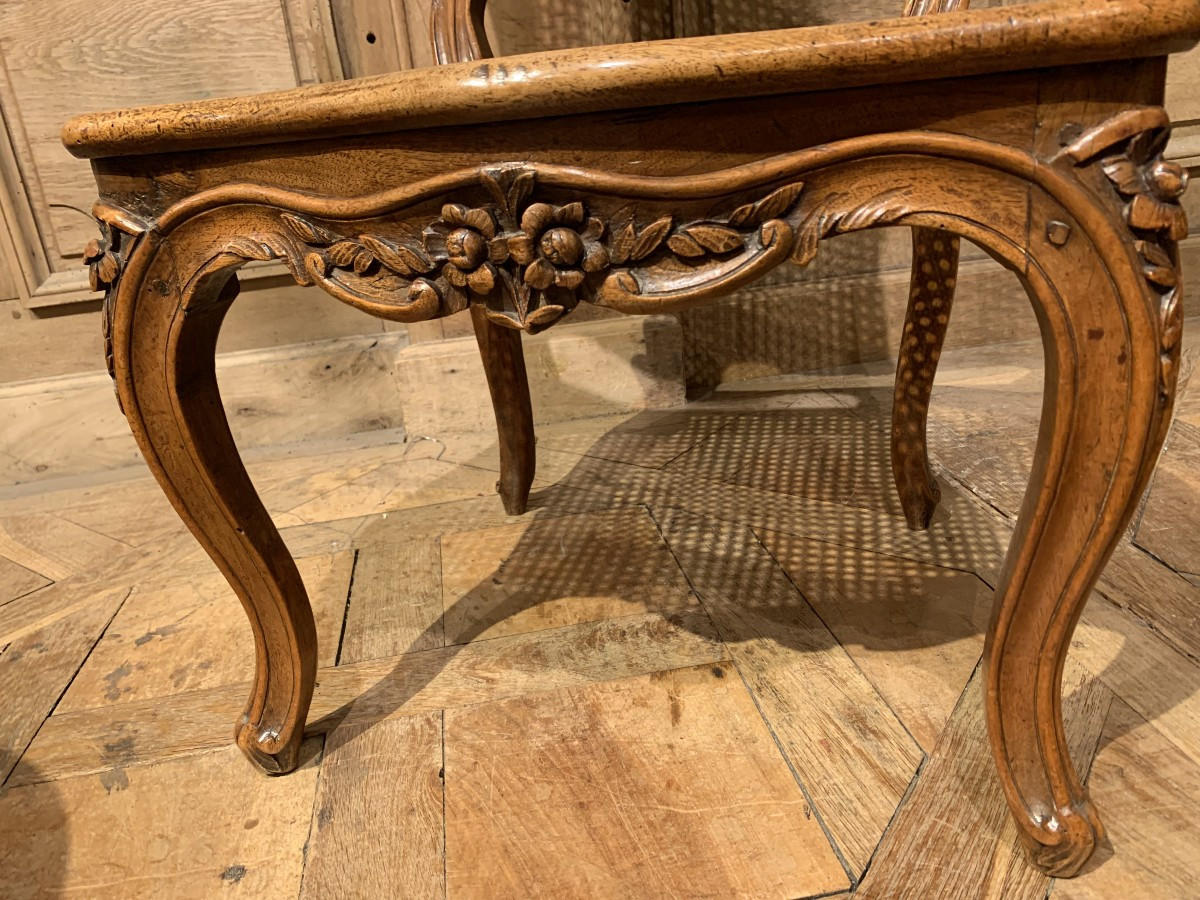 Pair Of Carved And Molded Walnut Cane Chairs – Attributed To Nogaret. Louis XV Period.-photo-4