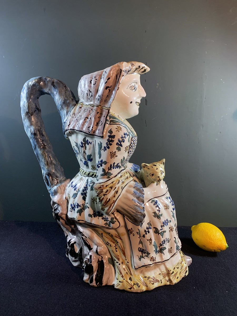 Large Pitcher Called "jacqueline" In Earthenware From The North Of France, 18th Century Period.-photo-1