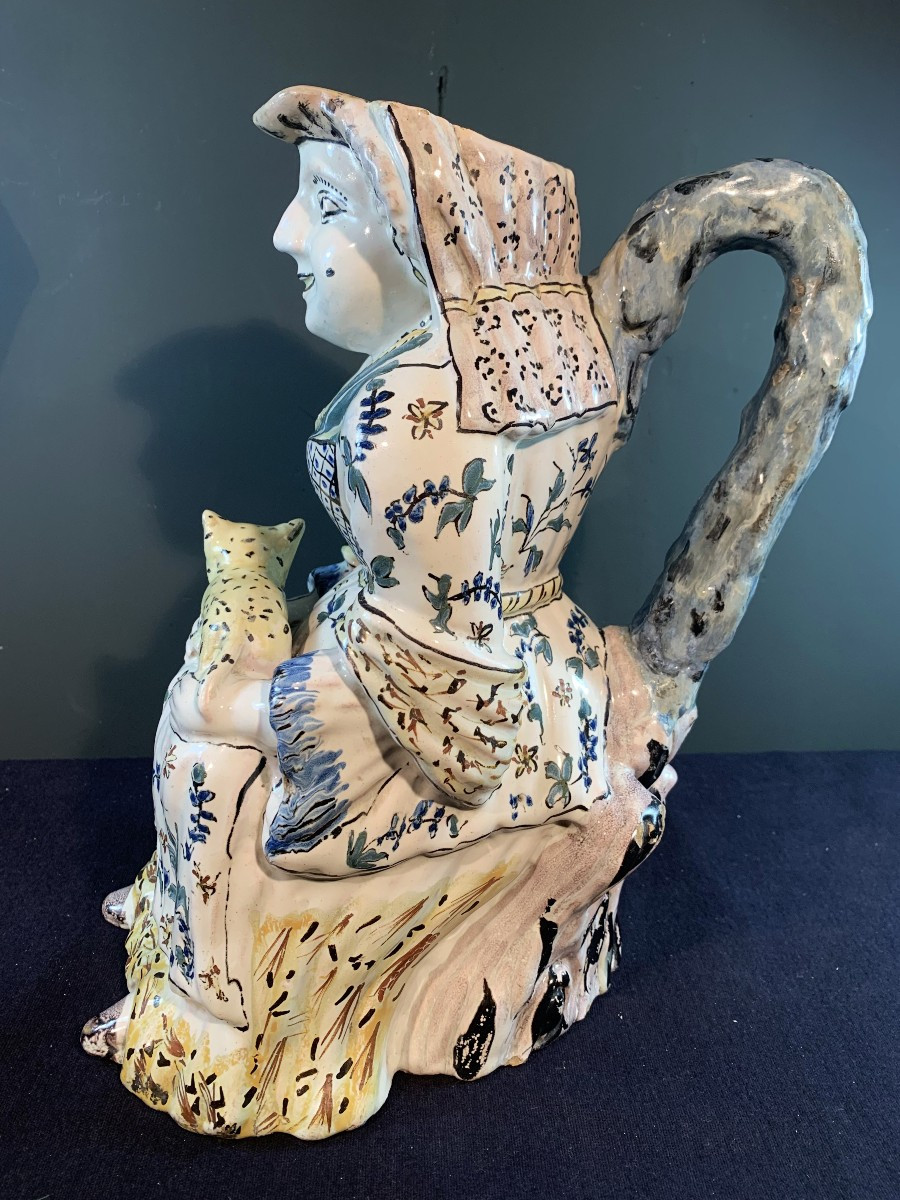 Large Pitcher Called "jacqueline" In Earthenware From The North Of France, 18th Century Period.-photo-3
