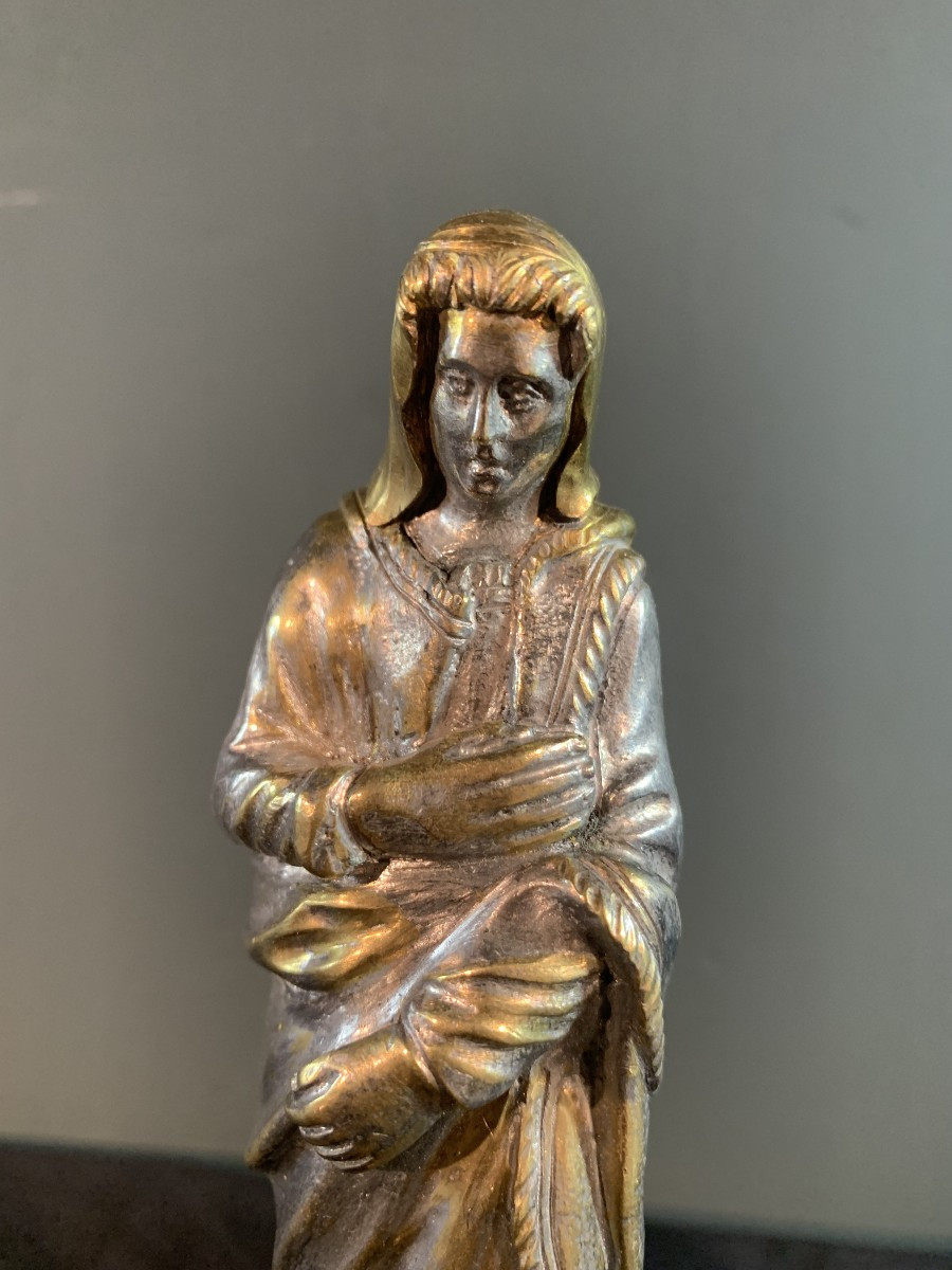 Mary And Saint John Of Calvary In Gilded And Silvered Bronze. Late 17th Century.-photo-3