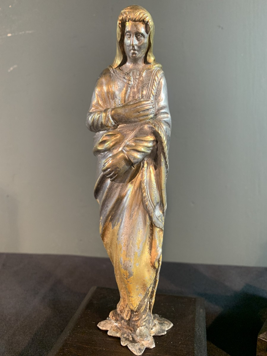 Mary And Saint John Of Calvary In Gilded And Silvered Bronze. Late 17th Century.-photo-2