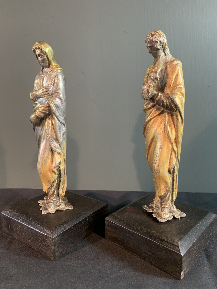 Mary And Saint John Of Calvary In Gilded And Silvered Bronze. Late 17th Century.-photo-4