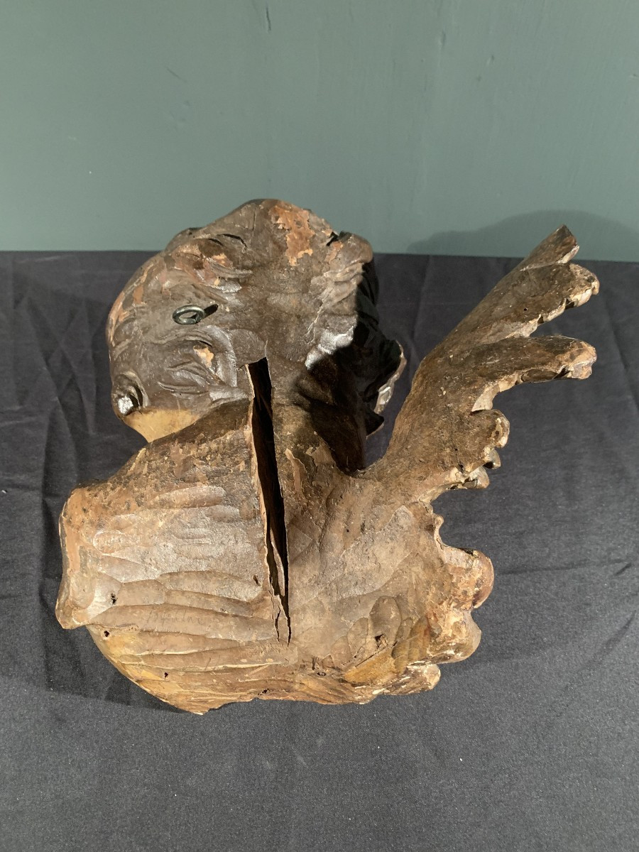 Tête d'ange en bois sculpté polychrome époque début XVIII ème siècle-photo-1