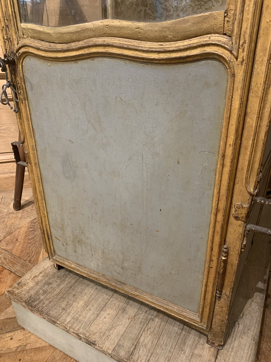 Chaise à porteurs d'époque Régence en bois sculpté, doré et laqué avec ses brancards en noyer-photo-3