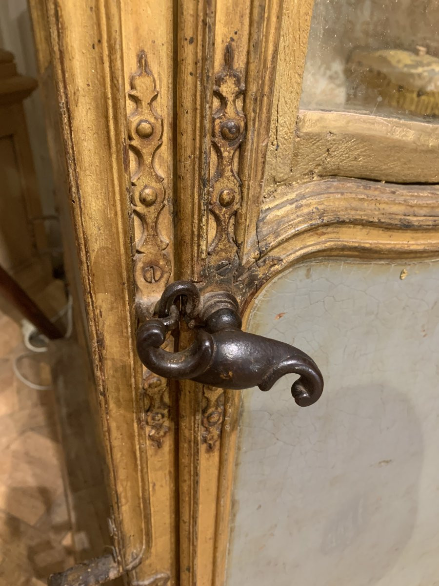 Chaise à porteurs d'époque Régence en bois sculpté, doré et laqué avec ses brancards en noyer-photo-4