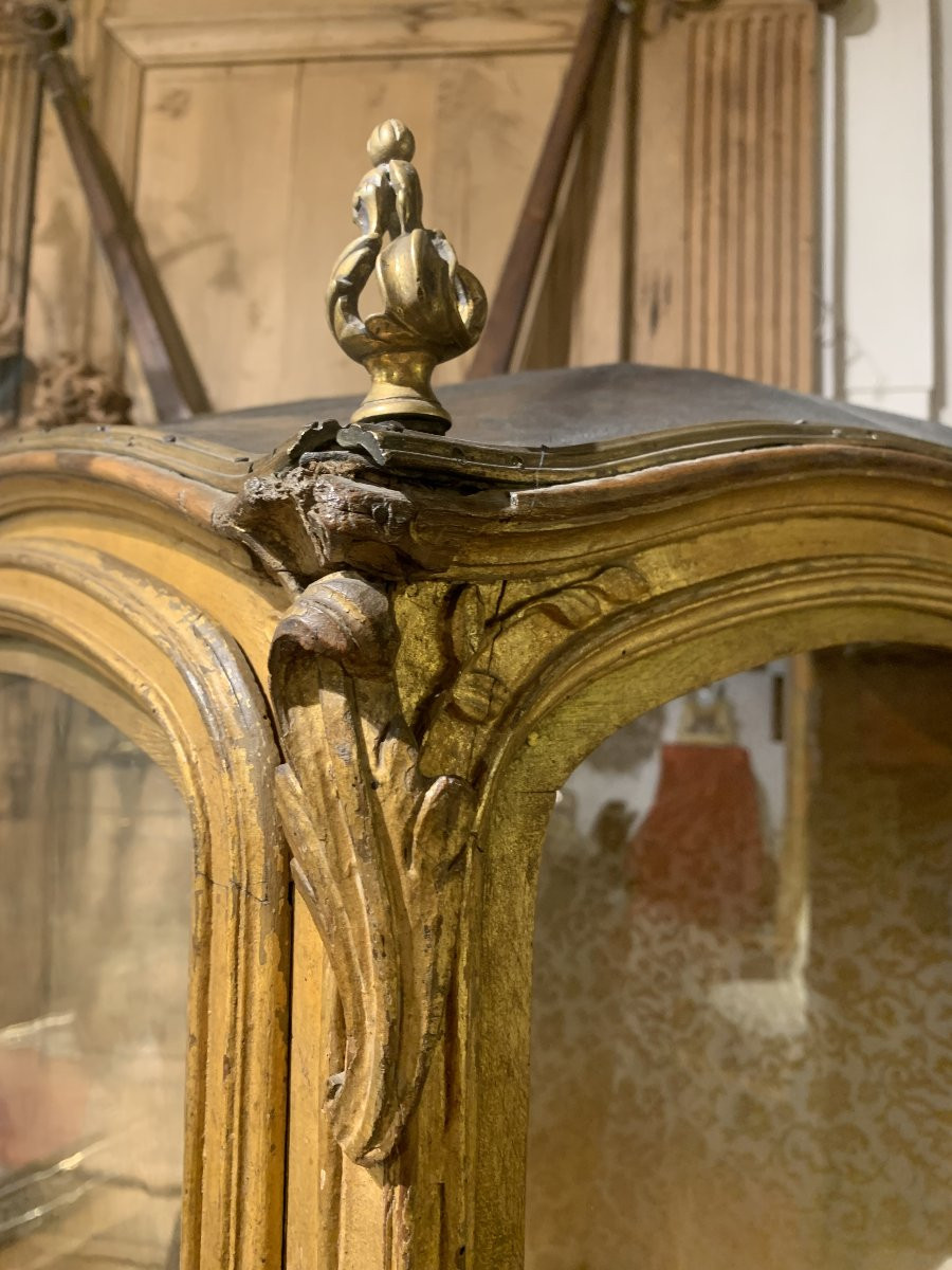 Chaise à porteurs d'époque Régence en bois sculpté, doré et laqué avec ses brancards en noyer-photo-6