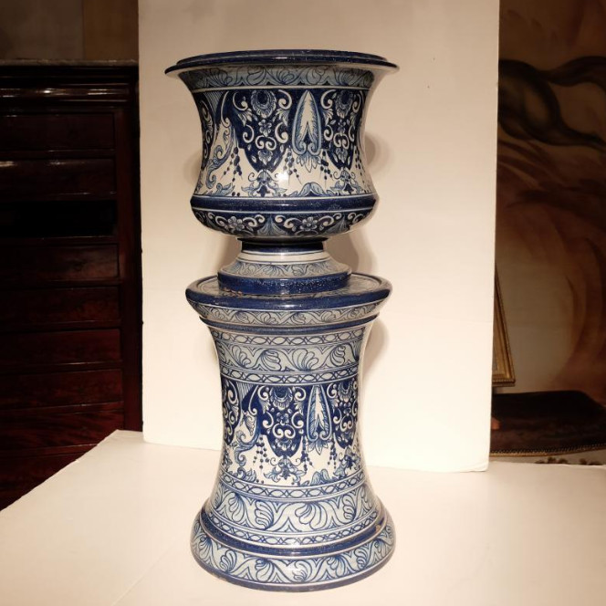 Vase Medici And Its Column In Earthenware Of Nevers XVIIIth