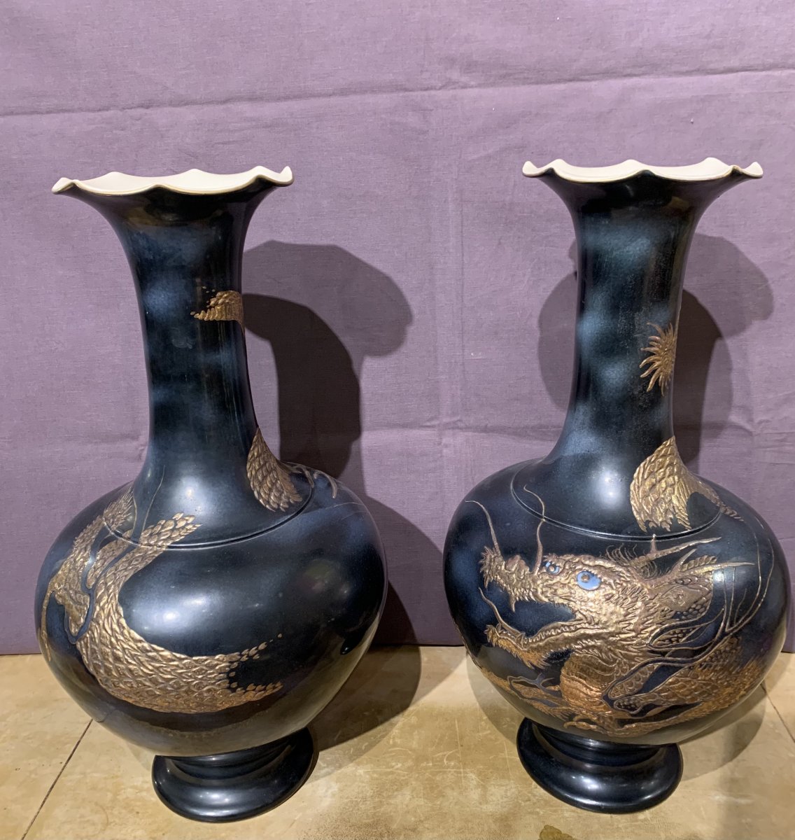 Paire De Grands Vases Du Japon. XIXe -photo-3