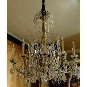 Rare Large Crystal Chandelier With 12 Lights. Genoa Early 19th Century.