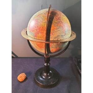 Terrestrial Globe, 1930s, Turned Wooden Base