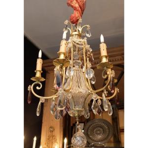 Elegant “pagoda” Chandelier With Pendants, Six Lights. Period Late 19th Century.