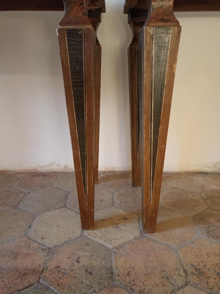 Paire de consoles italiennes en bois peint-photo-4