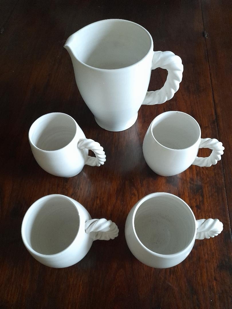 White Enameled Ceramic Orangeade Service-photo-2