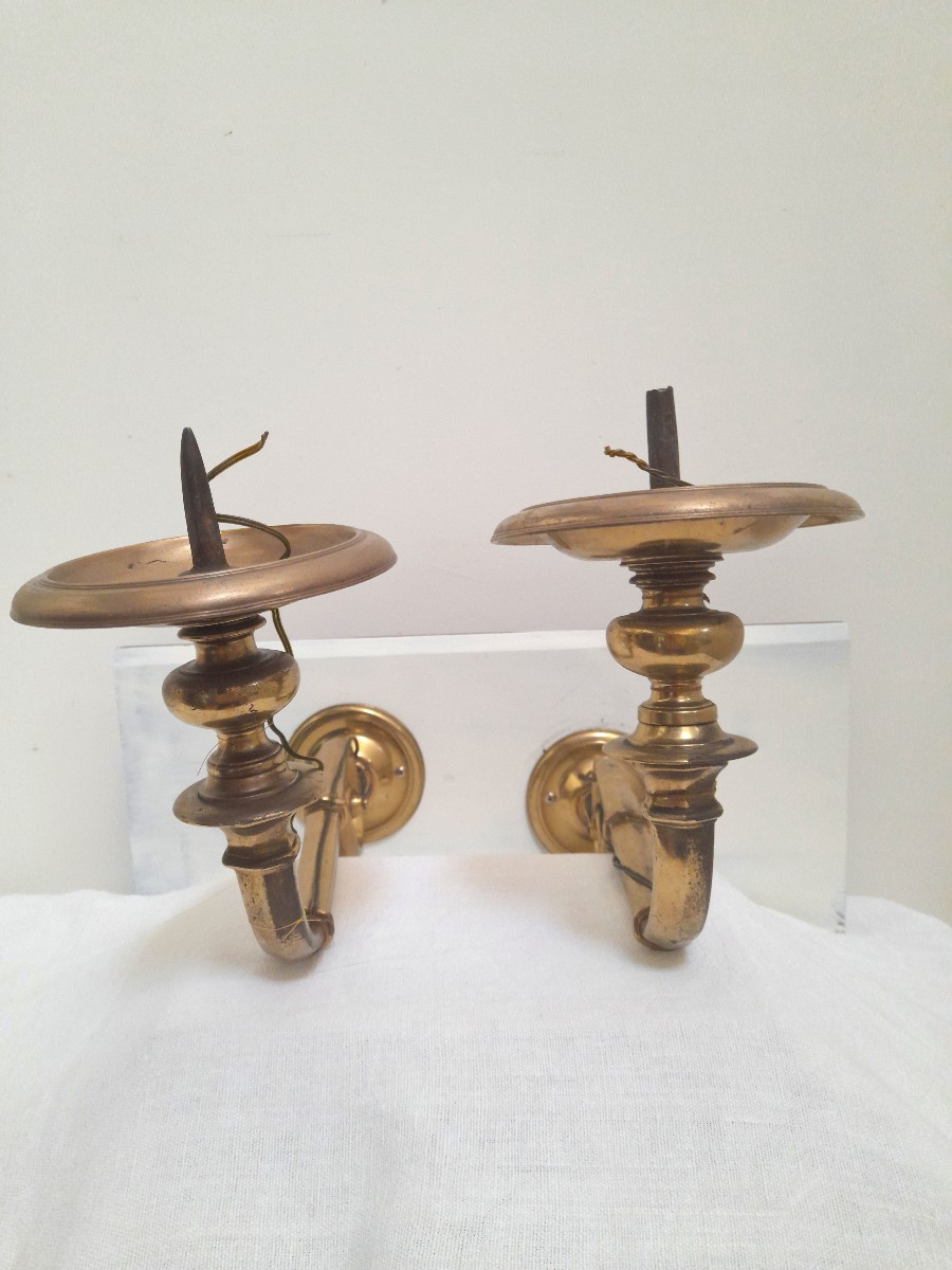 Paire  de bras de lumière en bronze doré-photo-3