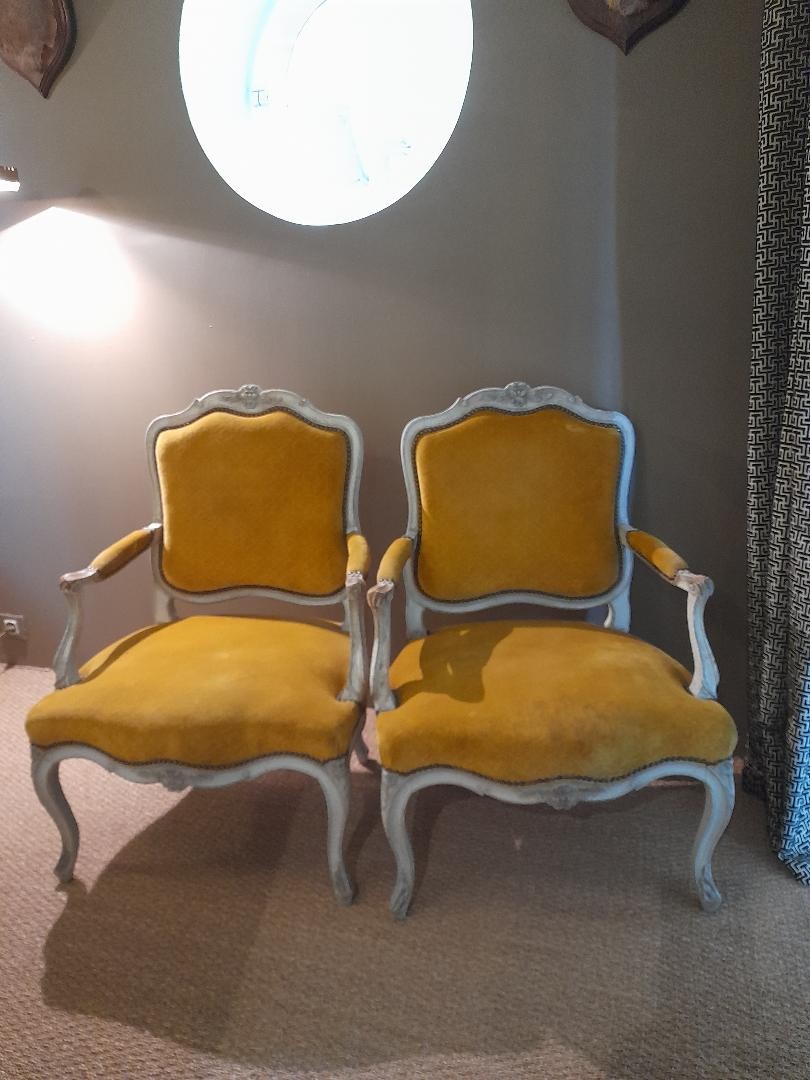 Pair Of Louis XV Style Flat-backed Armchairs-photo-5