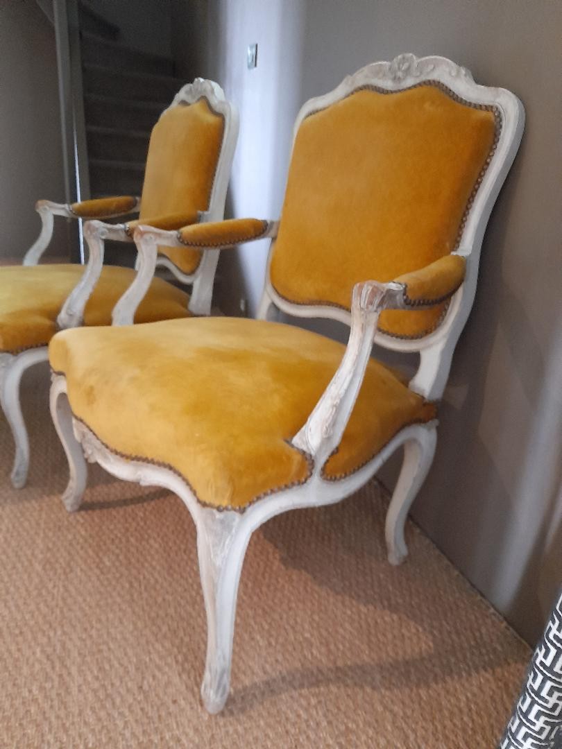 Pair Of Louis XV Style Flat-backed Armchairs-photo-3