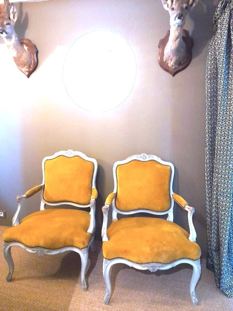 Pair Of Louis XV Style Flat-backed Armchairs