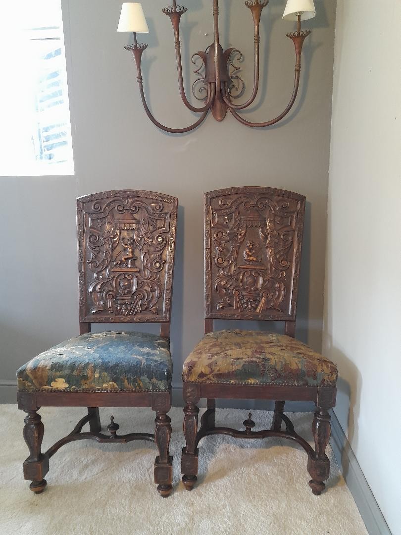 Pair Of High-backed Chairs In The 17th Century Style 
