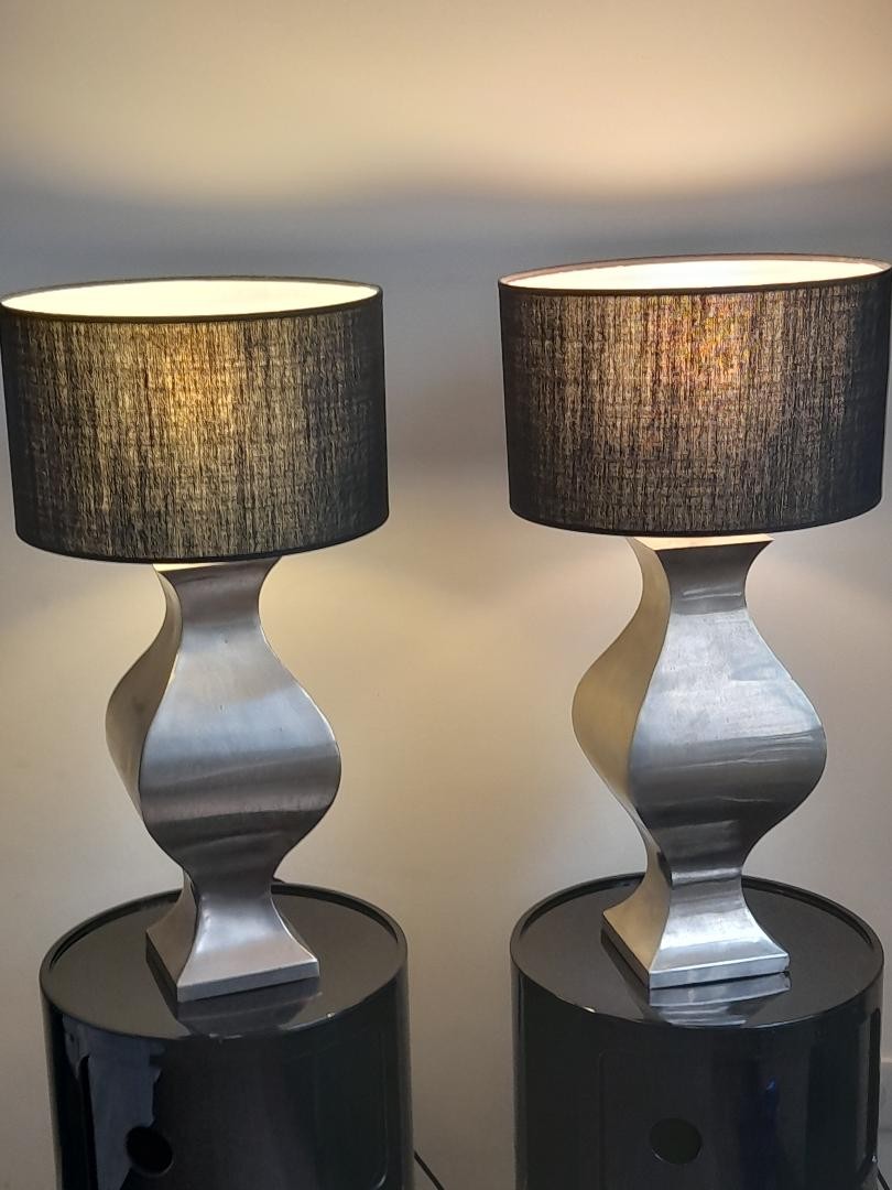 Paire de lampes en acier brossé années 70-photo-2