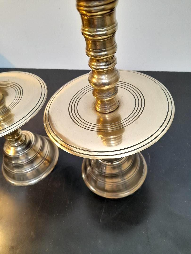 Pair Of Brass Candlesticks From The Netherlands, 19th Century-photo-3