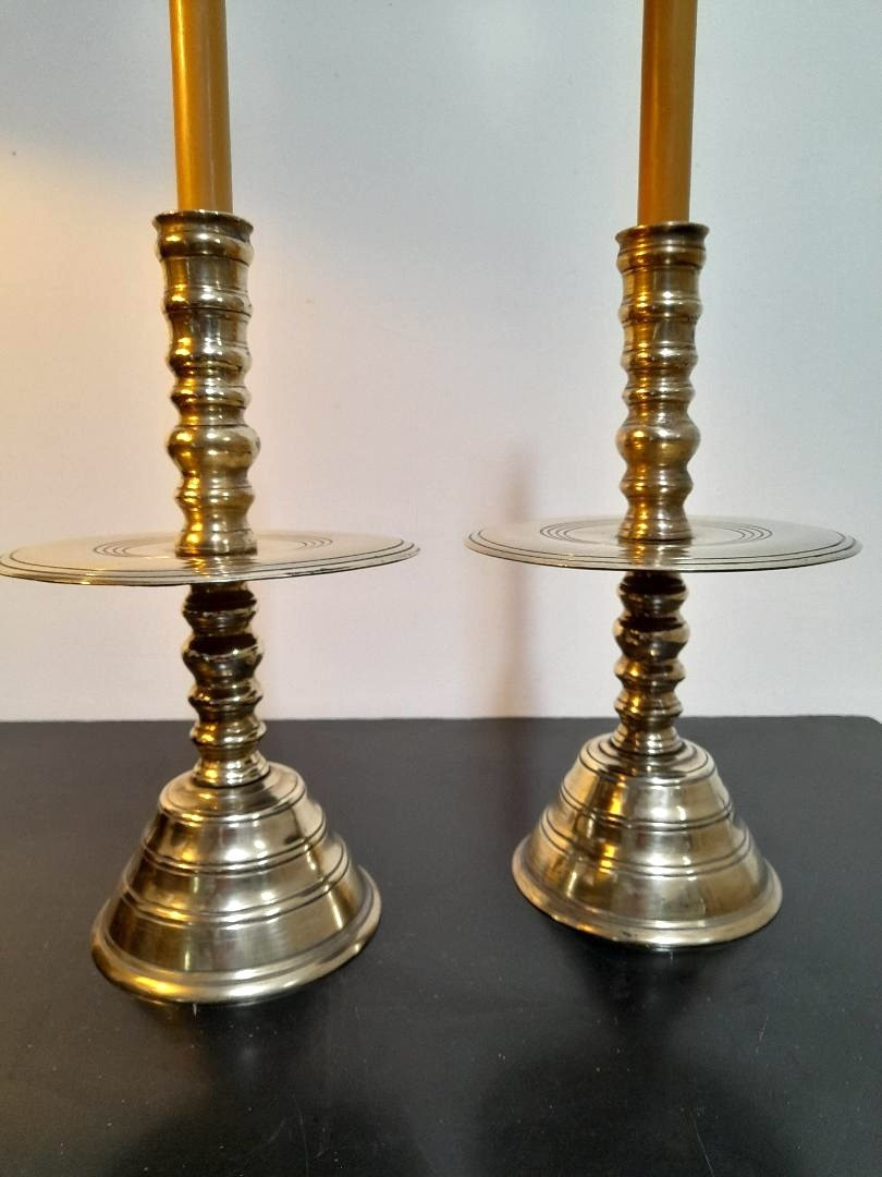 Pair Of Brass Candlesticks From The Netherlands, 19th Century-photo-4