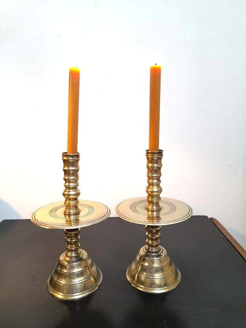 Pair Of Brass Candlesticks From The Netherlands, 19th Century