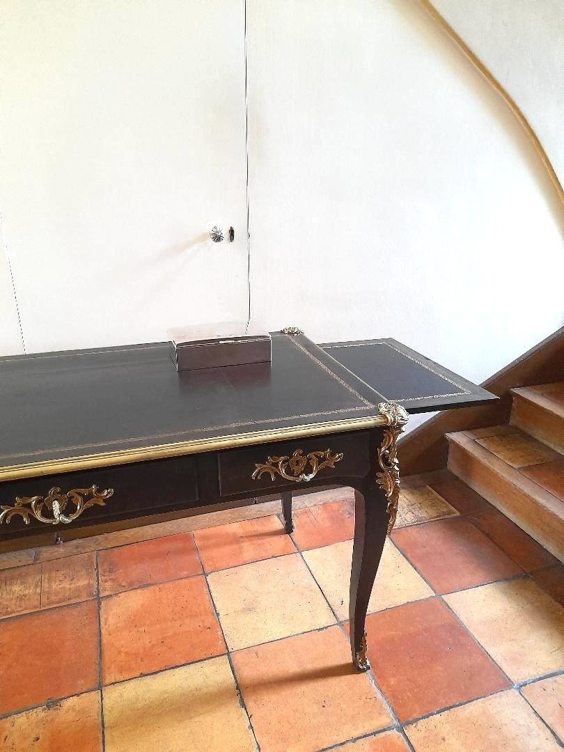 Louis XV Style Bureau Plat In Blackened Pear Wood-photo-3