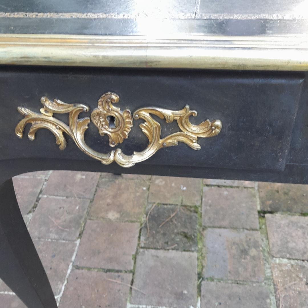 Bureau plat de style Louis XV en poirier noirci-photo-6