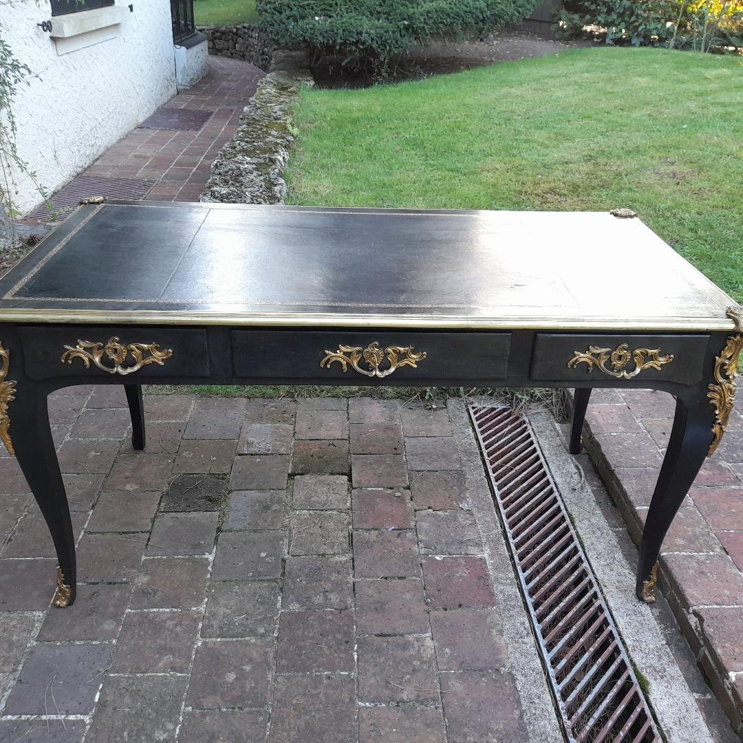 Bureau plat de style Louis XV en poirier noirci-photo-8