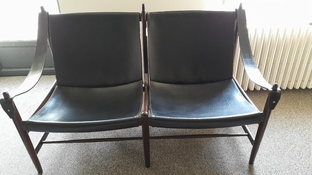 Black Leather Two-seater Sofa, -photo-2