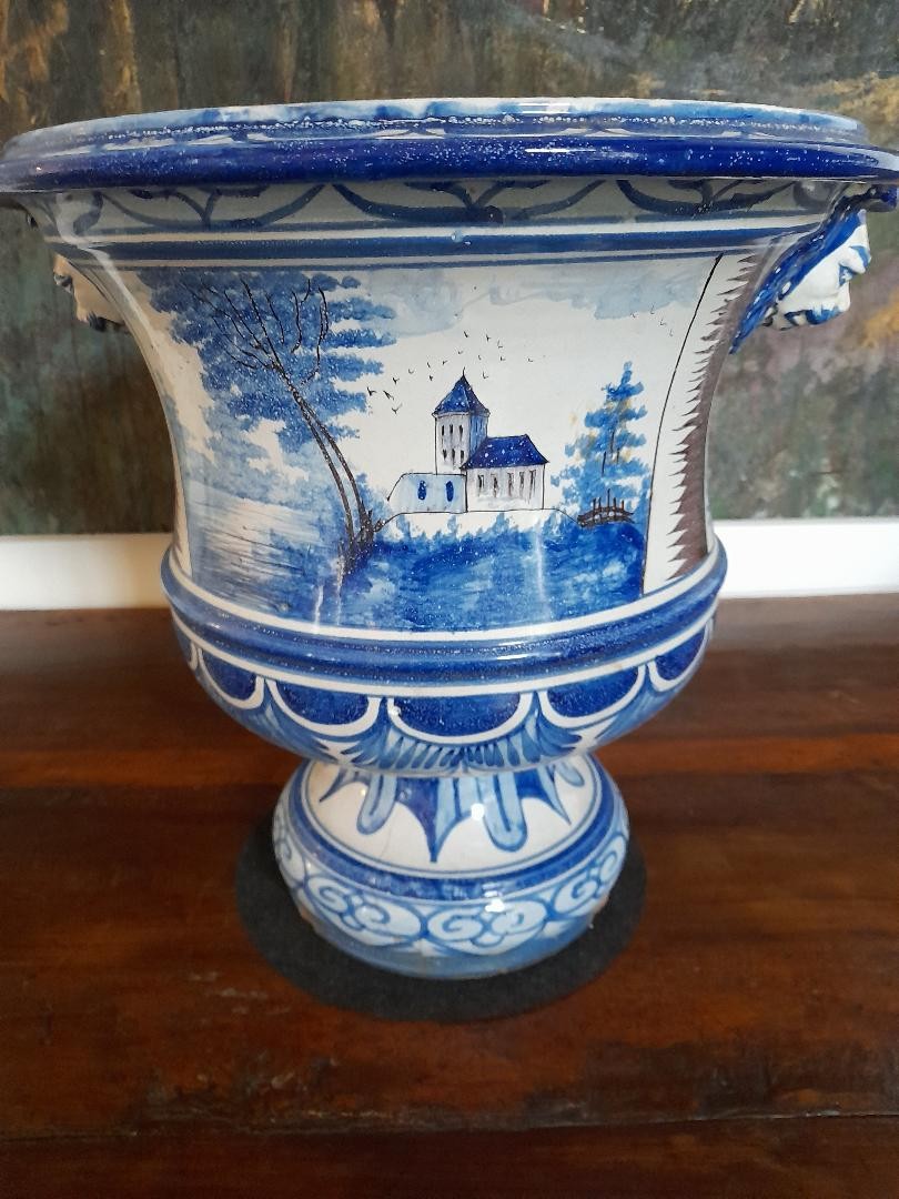 Grand cache pot en faience de Nevers manufacture Montagnon-photo-2