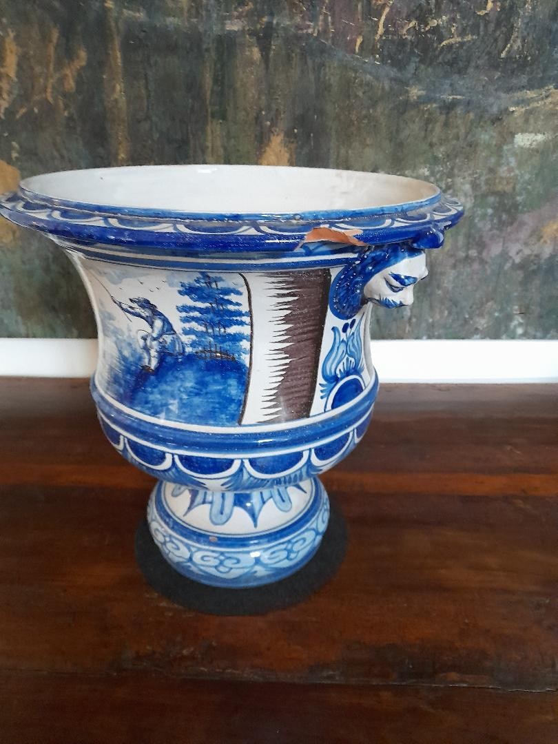 Grand cache pot en faience de Nevers manufacture Montagnon-photo-4