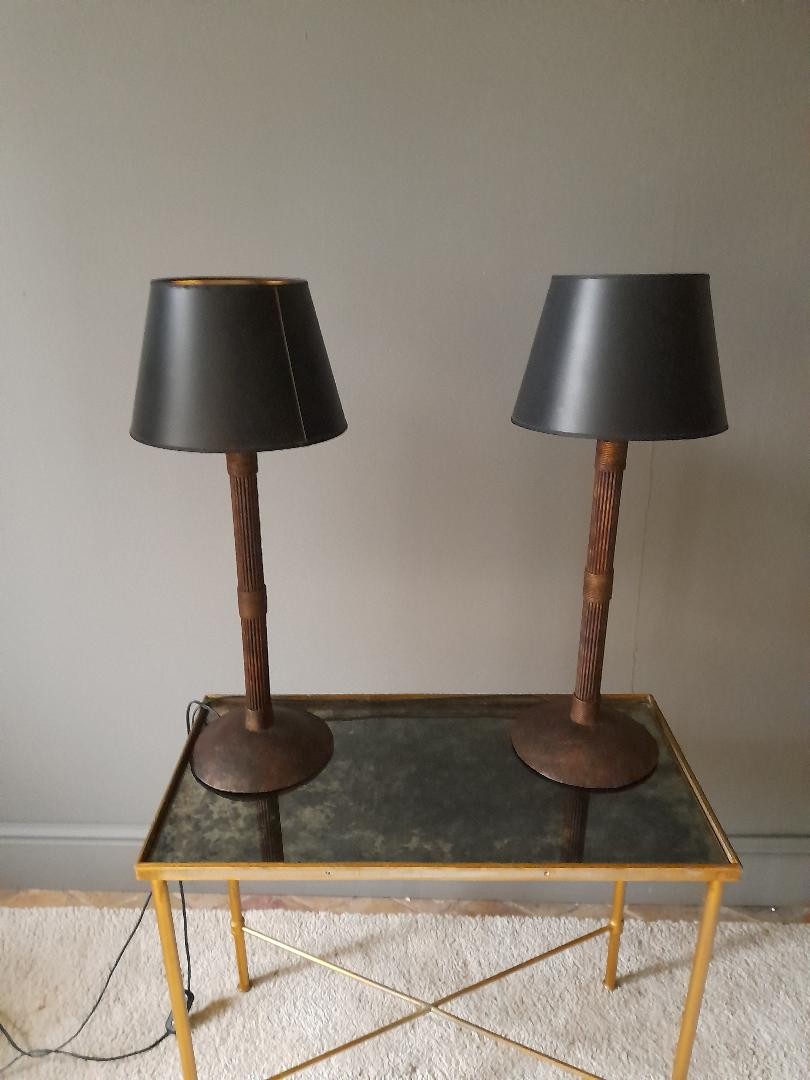 Paire de lampes en métal patiné-photo-2