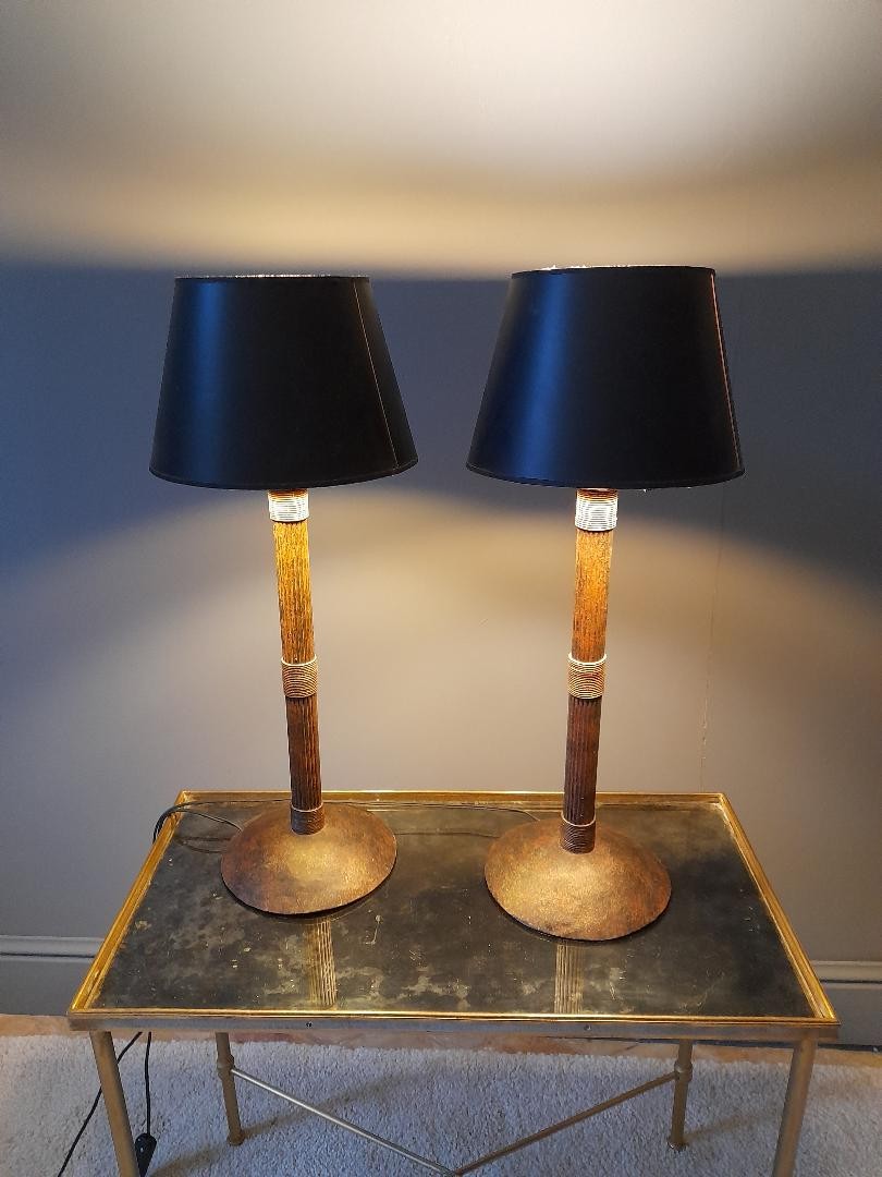 Paire de lampes en métal patiné-photo-1