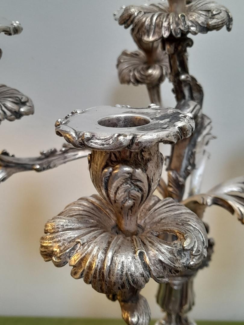 Large Rococo Silvered Bronze Chandelier-photo-3