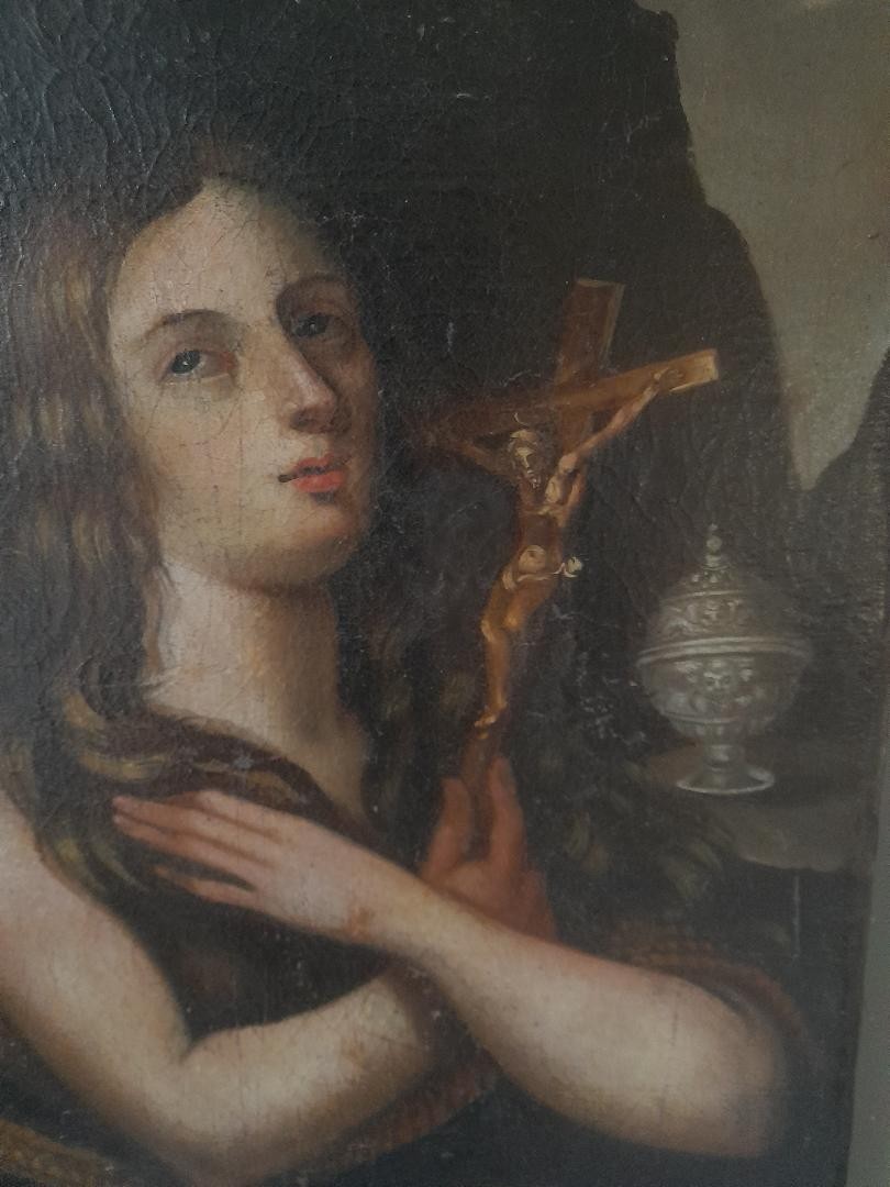 Painting Depicting Mary Magdalene, Oil On Canvas, 18th Century-photo-2